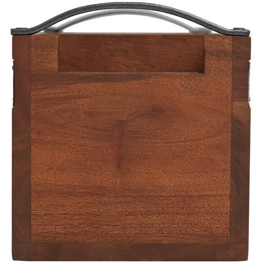 11.5" Brown Wood Modern 3 Section Decorative Tray with Metal Handles